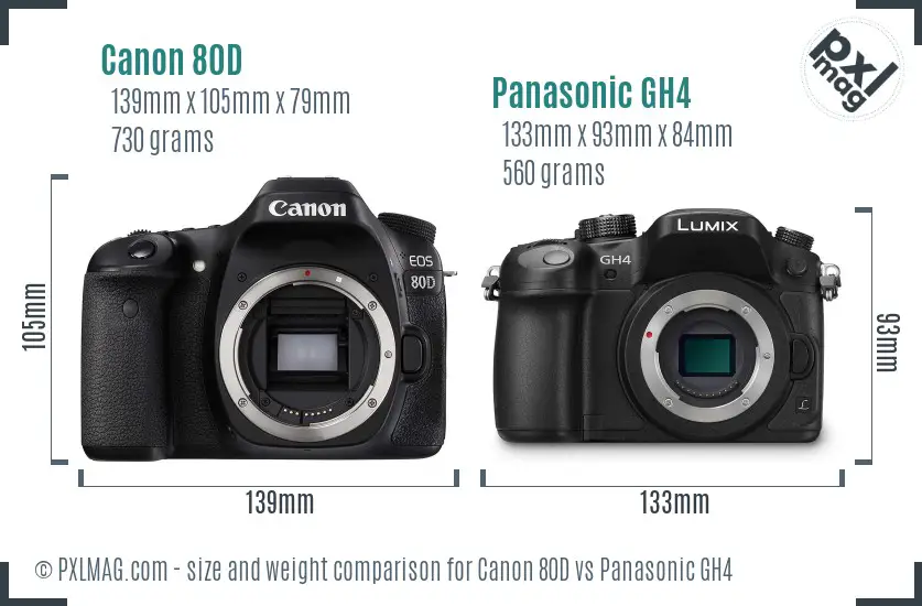 Canon 80D vs Panasonic GH4 size comparison Canon 80D vs Panasonic GH4 size comparison