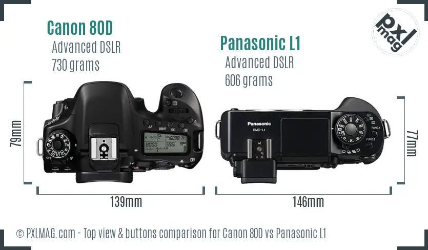 Canon 80D vs Panasonic L1 top view buttons comparison