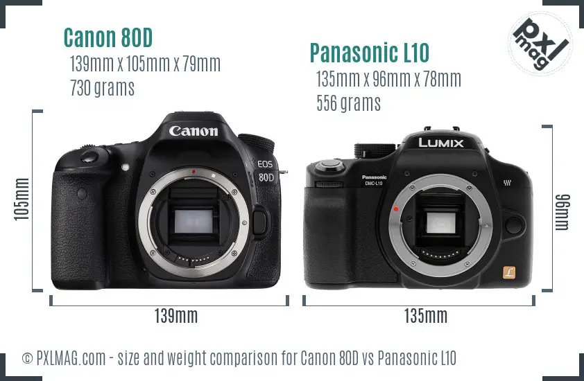 Canon 80D vs Panasonic L10 size comparison