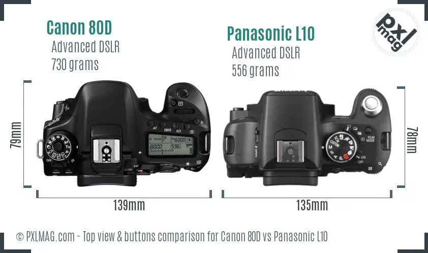 Canon 80D vs Panasonic L10 top view buttons comparison