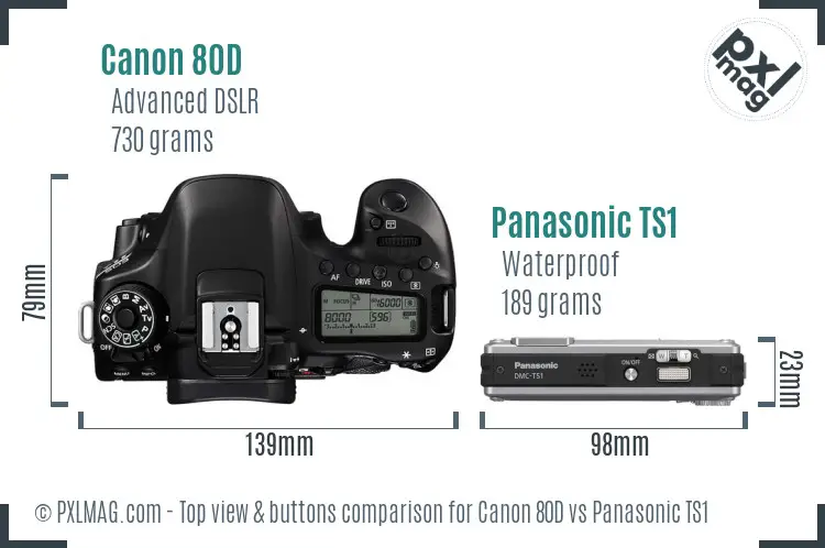 Canon 80D vs Panasonic TS1 top view buttons comparison