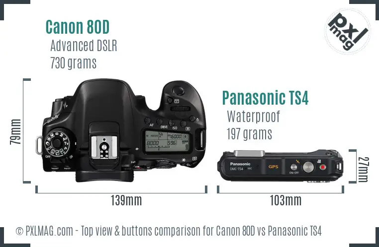 Canon 80D vs Panasonic TS4 top view buttons comparison