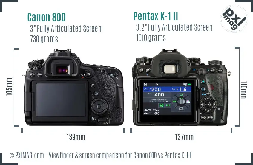 Canon 80D vs Pentax K-1 II Screen and Viewfinder comparison