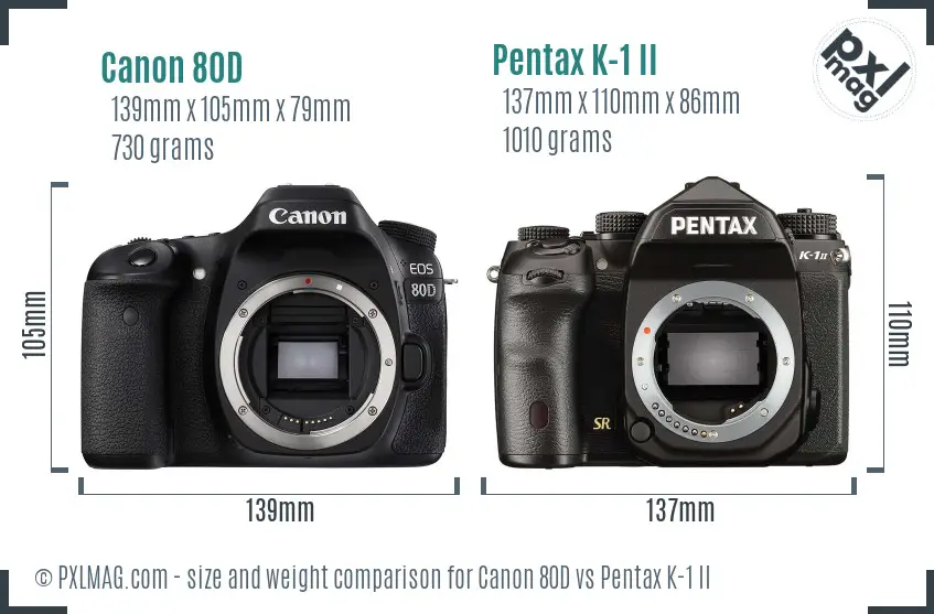 Canon 80D vs Pentax K-1 II size comparison