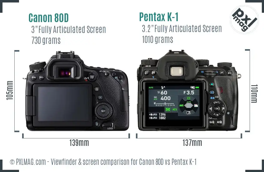 Canon 80D vs Pentax K-1 Screen and Viewfinder comparison