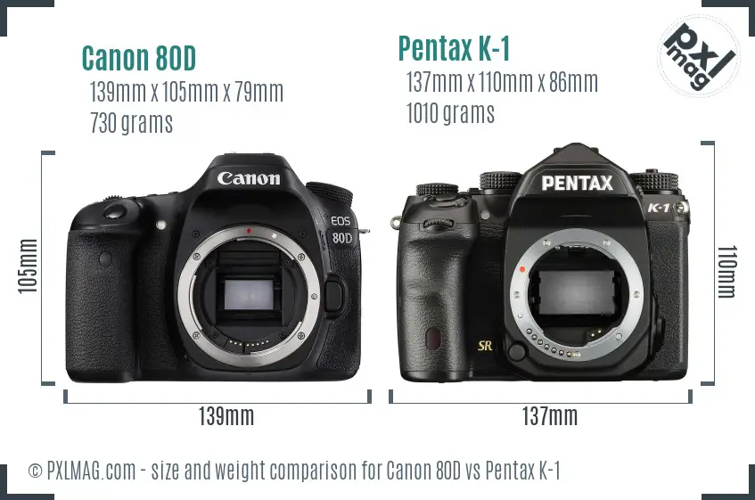 Canon 80D vs Pentax K-1 size comparison