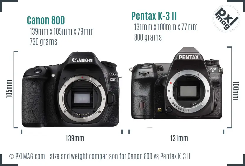 Canon 80D vs Pentax K-3 II size comparison