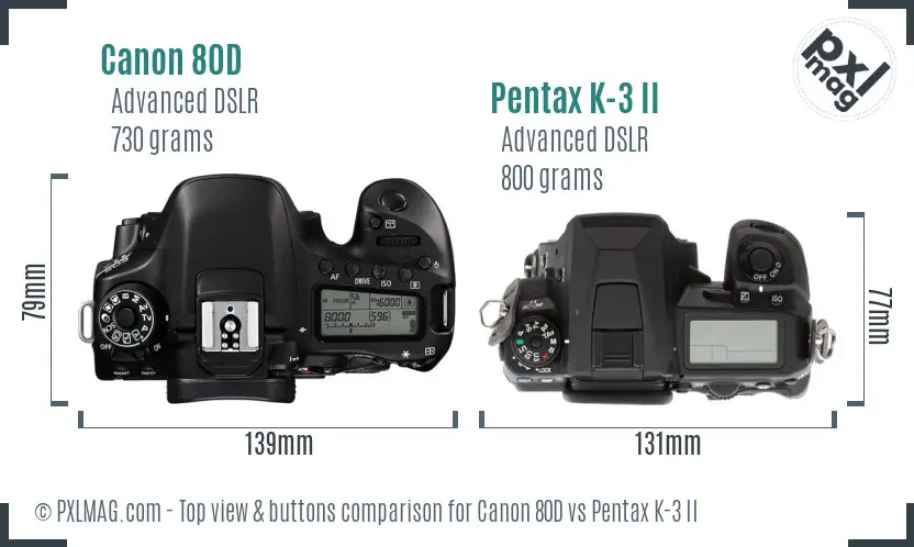 Canon 80D vs Pentax K-3 II top view buttons comparison