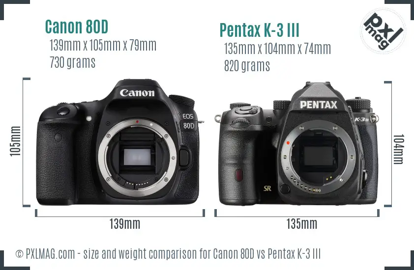 Canon 80D vs Pentax K-3 III size comparison