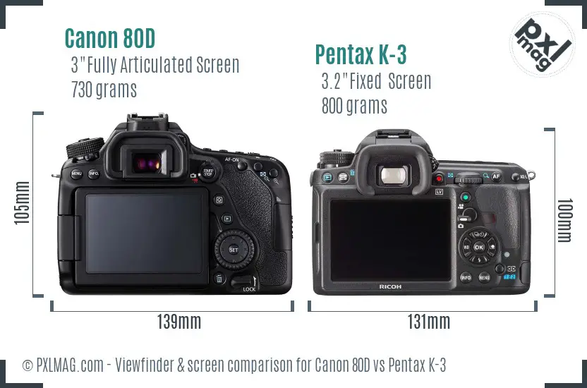 Canon 80D vs Pentax K-3 Screen and Viewfinder comparison