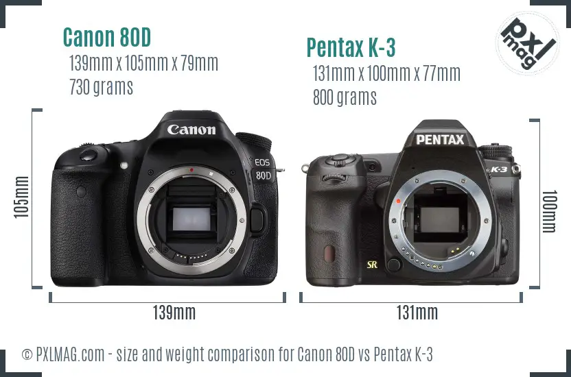 Canon 80D vs Pentax K-3 size comparison