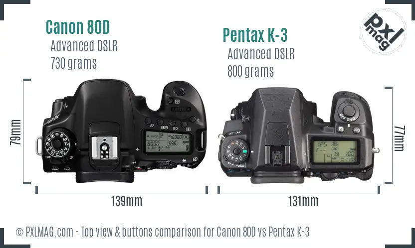 Canon 80D vs Pentax K-3 top view buttons comparison