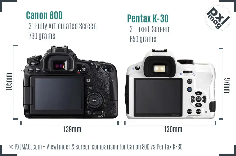 Canon 80D vs Pentax K-30 Screen and Viewfinder comparison