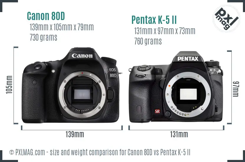 Canon 80D vs Pentax K-5 II size comparison