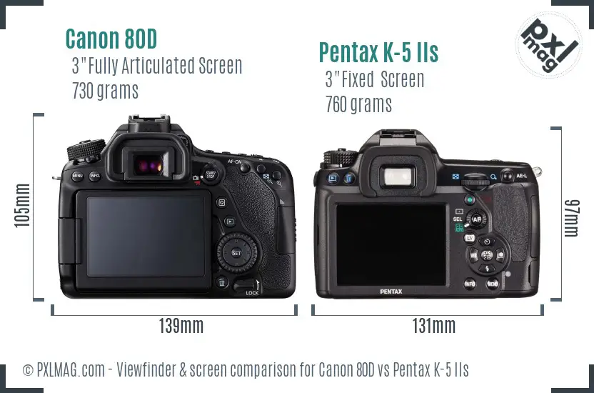 Canon 80D vs Pentax K-5 IIs Screen and Viewfinder comparison