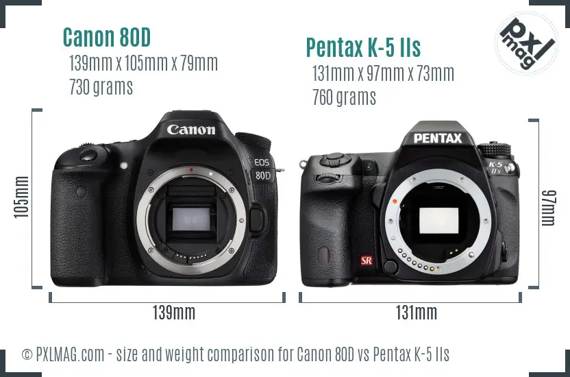 Canon 80D vs Pentax K-5 IIs size comparison