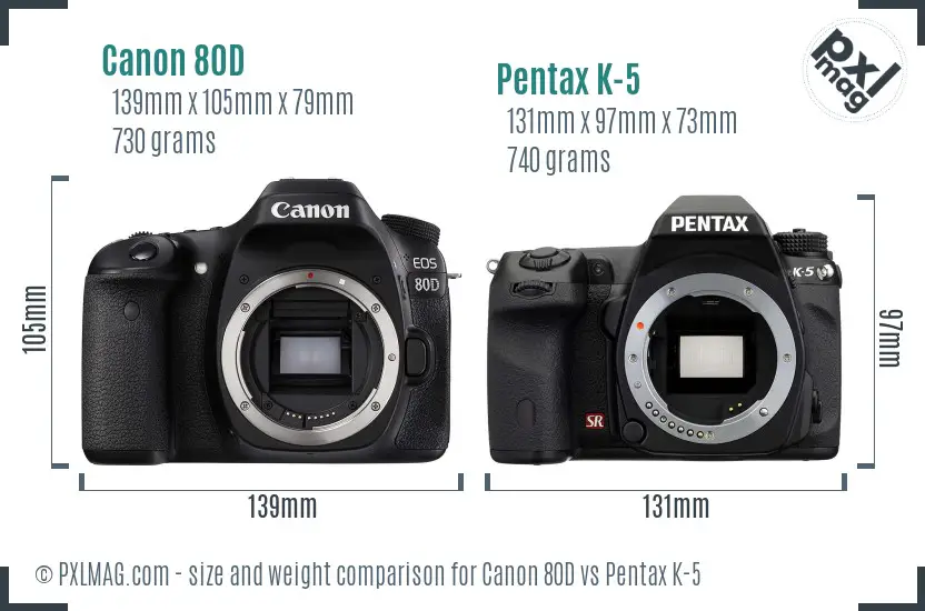 Canon 80D vs Pentax K-5 size comparison
