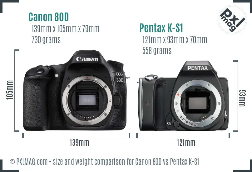 Canon 80D vs Pentax K-S1 size comparison