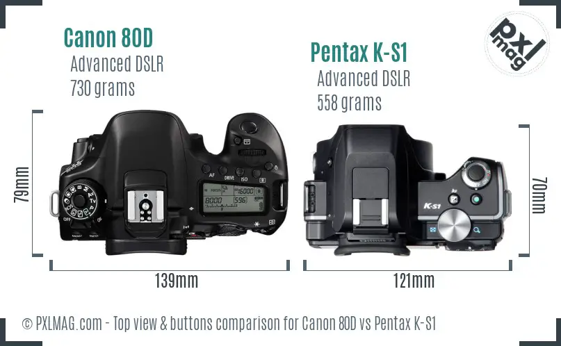 Canon 80D vs Pentax K-S1 top view buttons comparison