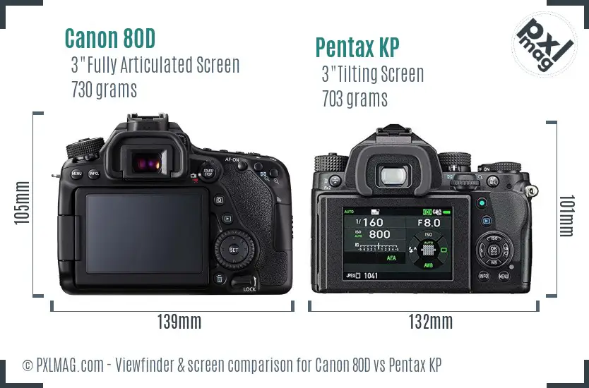 Canon 80D vs Pentax KP Screen and Viewfinder comparison