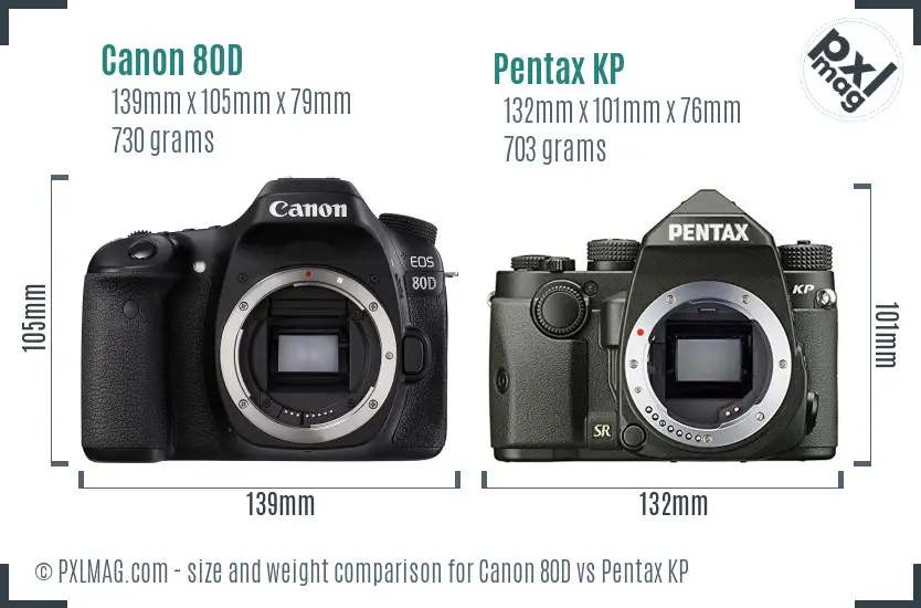 Canon 80D vs Pentax KP size comparison
