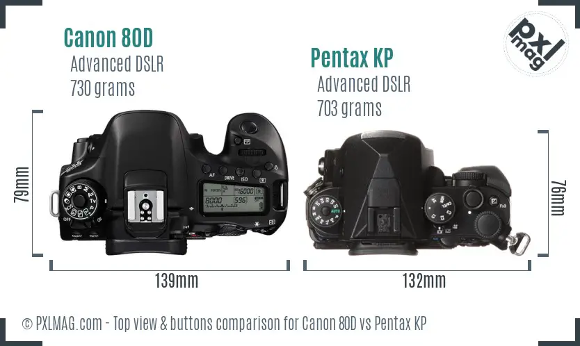 Canon 80D vs Pentax KP top view buttons comparison