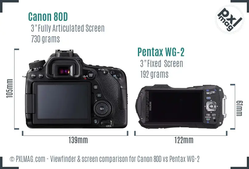 Canon 80D vs Pentax WG-2 Screen and Viewfinder comparison