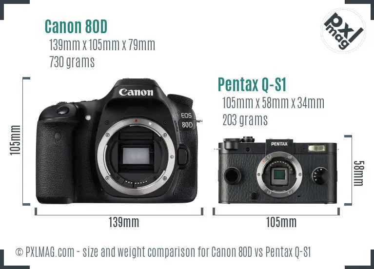 Canon 80D vs Pentax Q-S1 size comparison