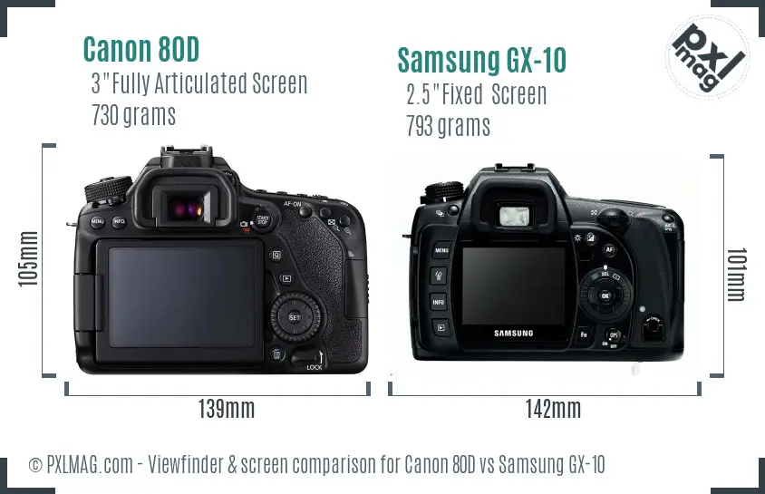 Canon 80D vs Samsung GX-10 Screen and Viewfinder comparison