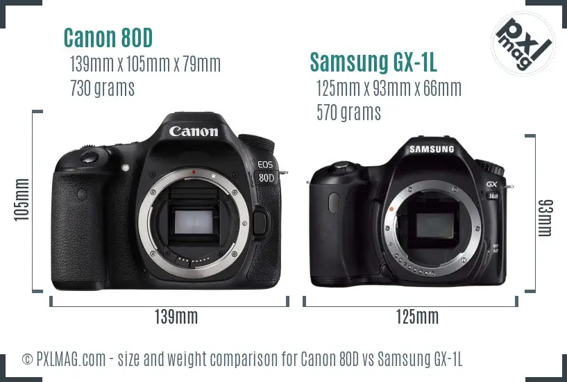 Canon 80D vs Samsung GX-1L size comparison