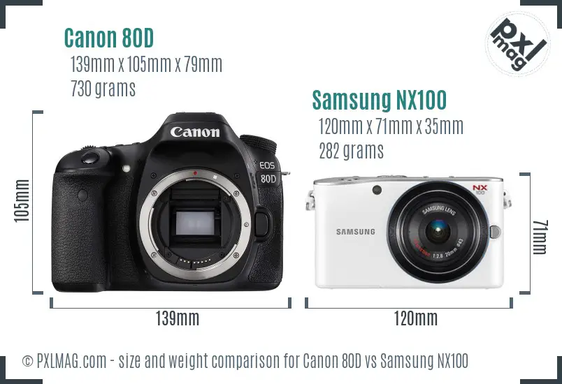 Canon 80D vs Samsung NX100 size comparison