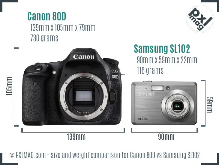 Canon 80D vs Samsung SL102 size comparison