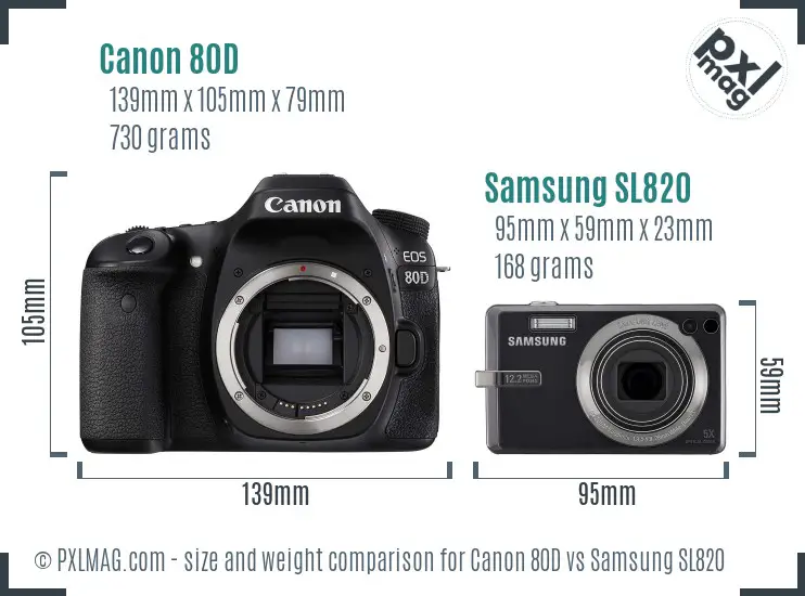 Canon 80D vs Samsung SL820 size comparison