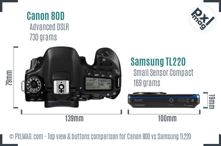 Canon 80D vs Samsung TL220 top view buttons comparison