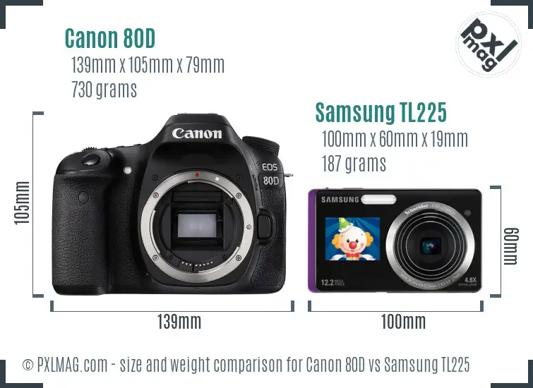 Canon 80D vs Samsung TL225 size comparison