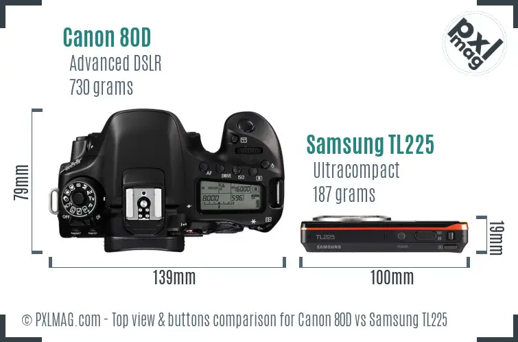 Canon 80D vs Samsung TL225 top view buttons comparison