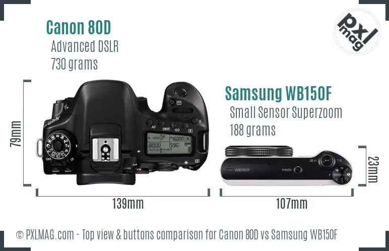 Canon 80D vs Samsung WB150F top view buttons comparison