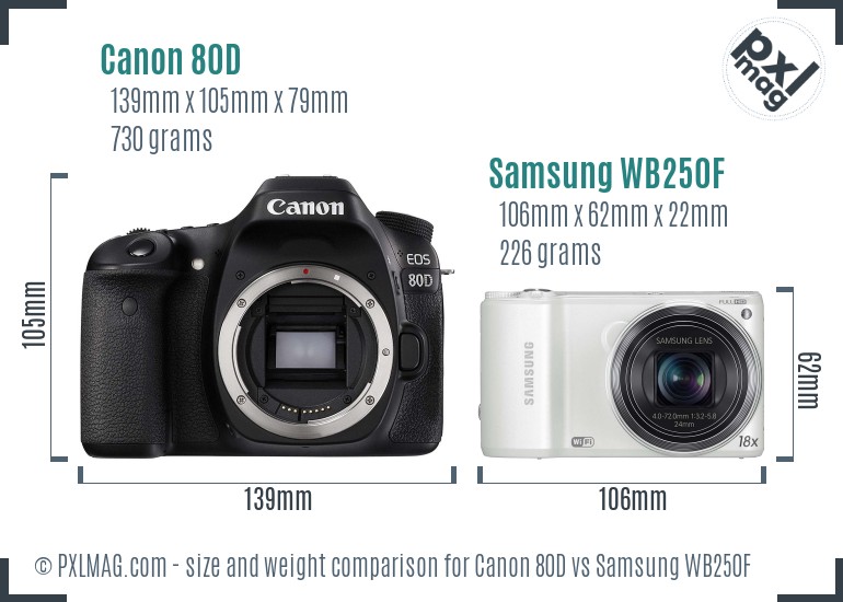 Canon 80D vs Samsung WB250F size comparison Canon 80D vs Samsung WB250F size comparison