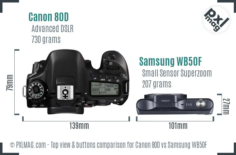 Canon 80D vs Samsung WB50F top view buttons comparison