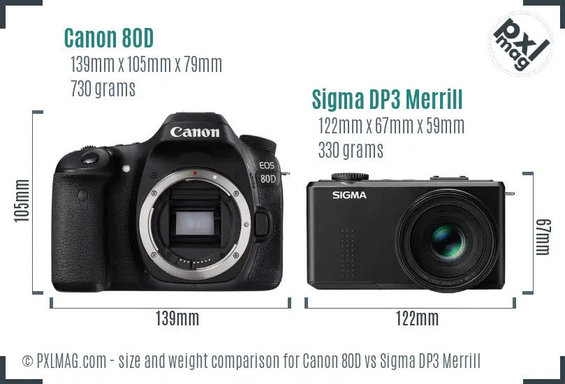 Canon 80D vs Sigma DP3 Merrill size comparison