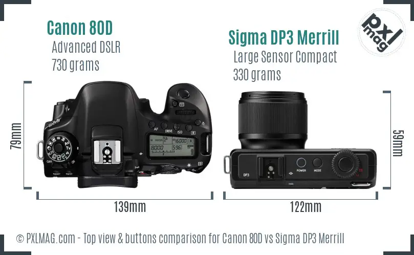 Canon 80D vs Sigma DP3 Merrill top view buttons comparison