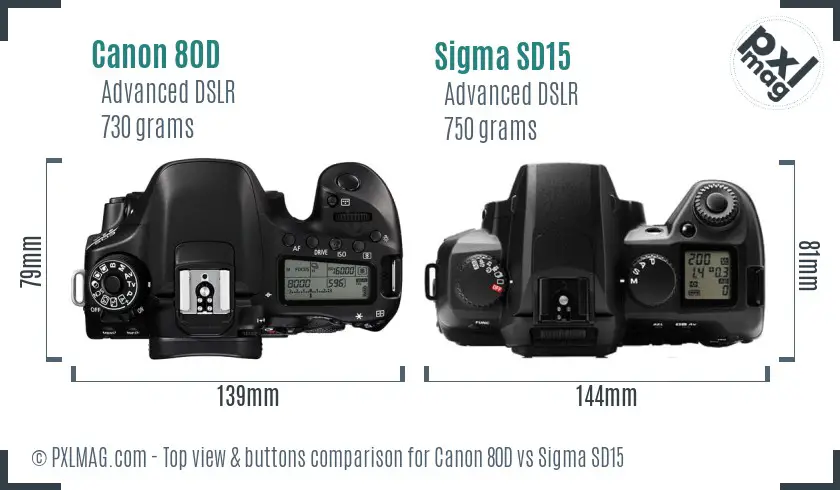 Canon 80D vs Sigma SD15 top view buttons comparison