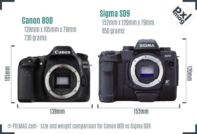 Canon 80D vs Sigma SD9 size comparison