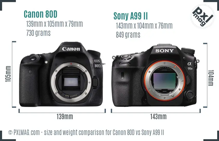 Canon 80D vs Sony A99 II size comparison