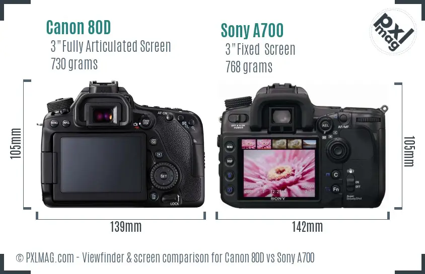 Canon 80D vs Sony A700 Screen and Viewfinder comparison