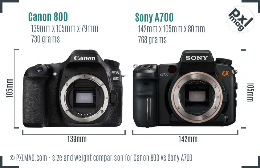 Canon 80D vs Sony A700 size comparison