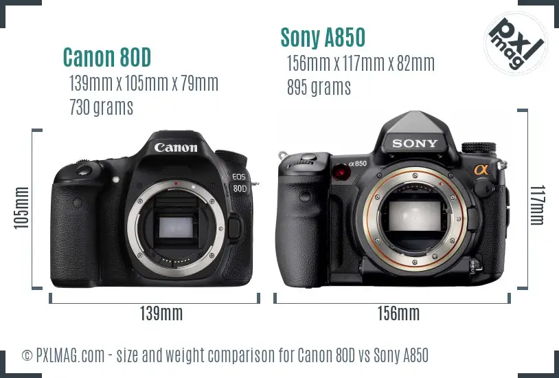 Canon 80D vs Sony A850 size comparison