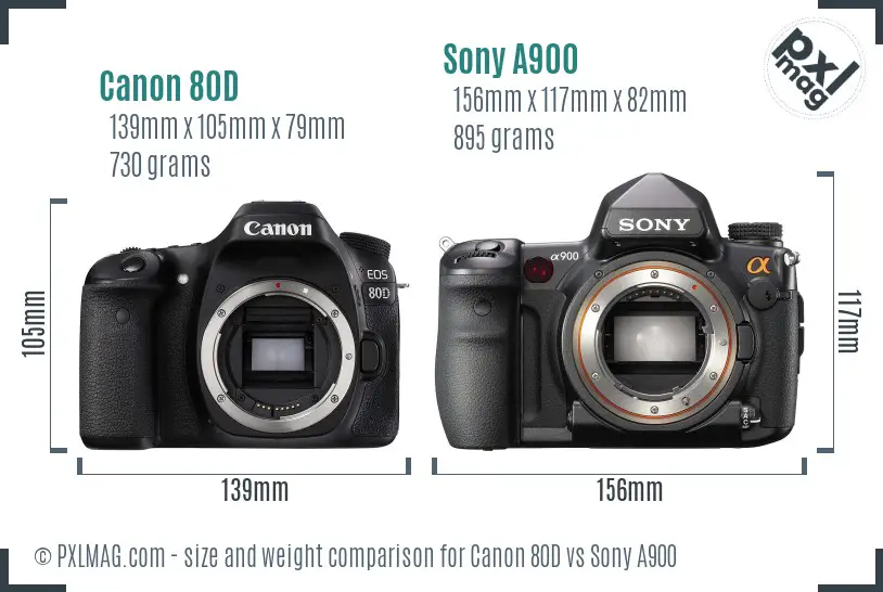 Canon 80D vs Sony A900 size comparison