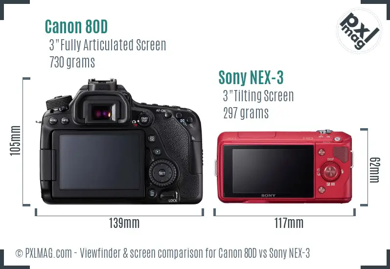 Canon 80D vs Sony NEX-3 Screen and Viewfinder comparison