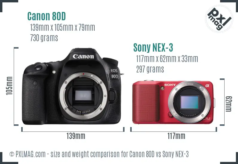 Canon 80D vs Sony NEX-3 size comparison
